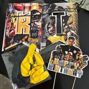 Pittsburgh Steelers Happy Birthday 10 Pc. Set The Banner, Cake Topper, 8 Balloon